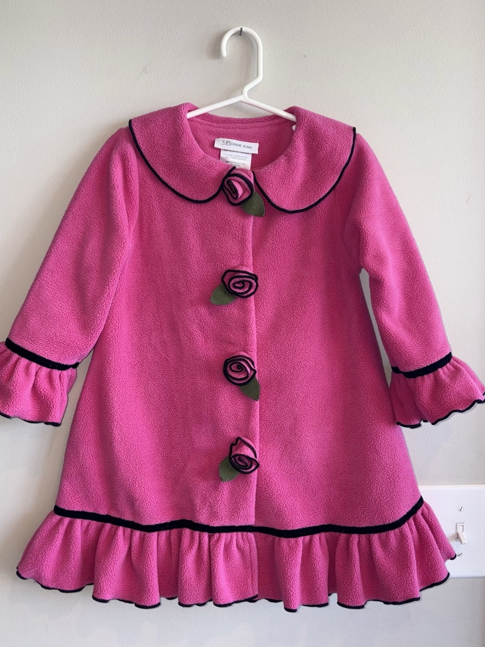 Bonnie Jean Girls 3T Pink Ruffle Flower Button Fleece Coat Like New